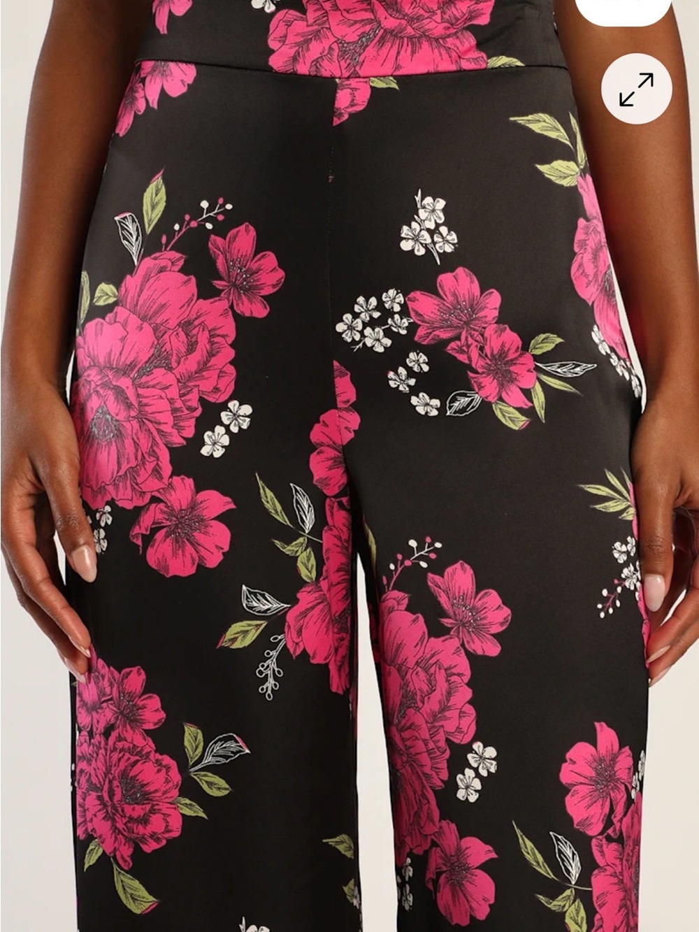 Lulus Thriving Vibes Black Floral Satin Wide Leg Pants - Picture 4 of 8